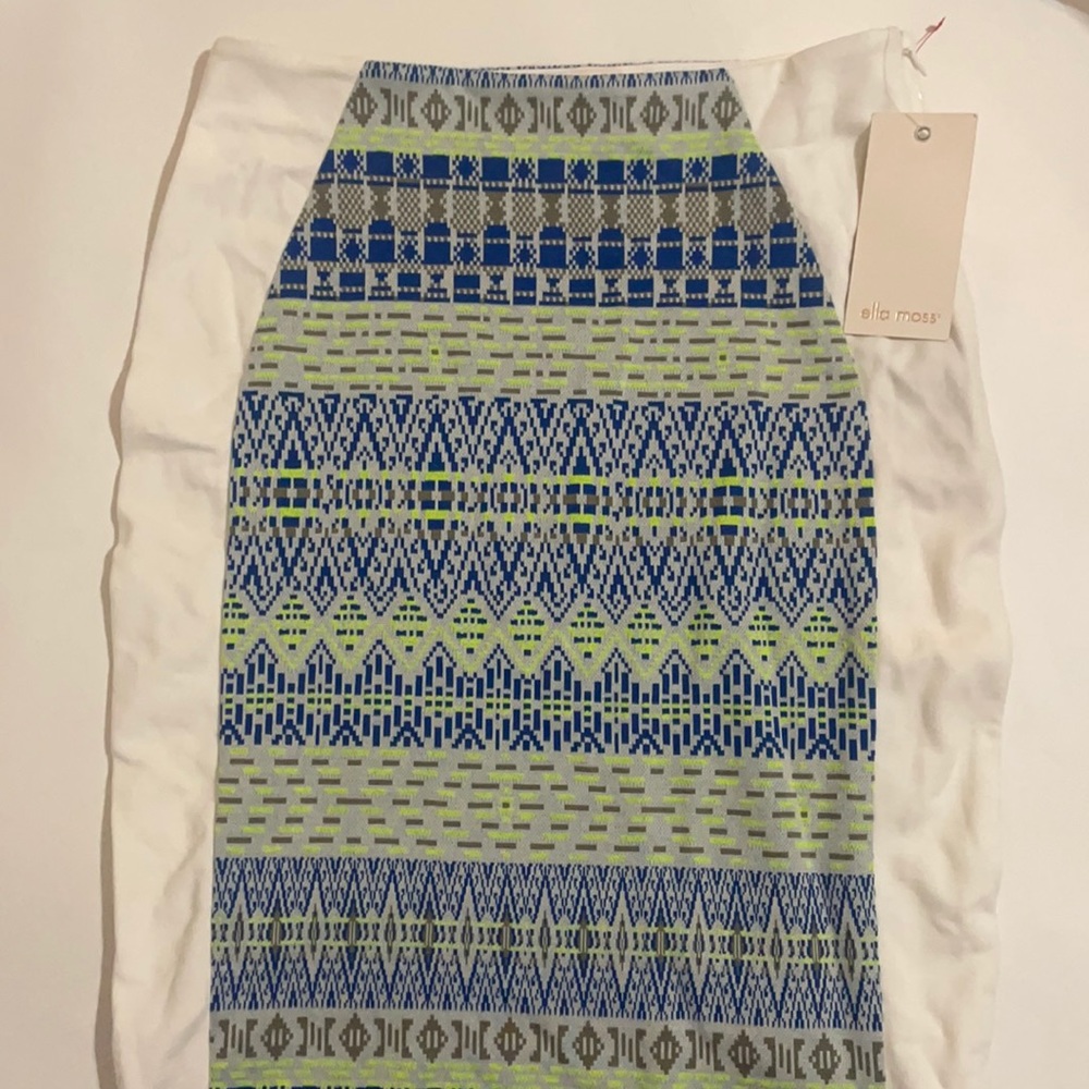 NWT Ella Moss White with Blue & Green Pattern Pencil Skirt